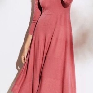 NWT Soft Surroundings Chantal Ribbed Midi Dress in Heathered Rose Size Large